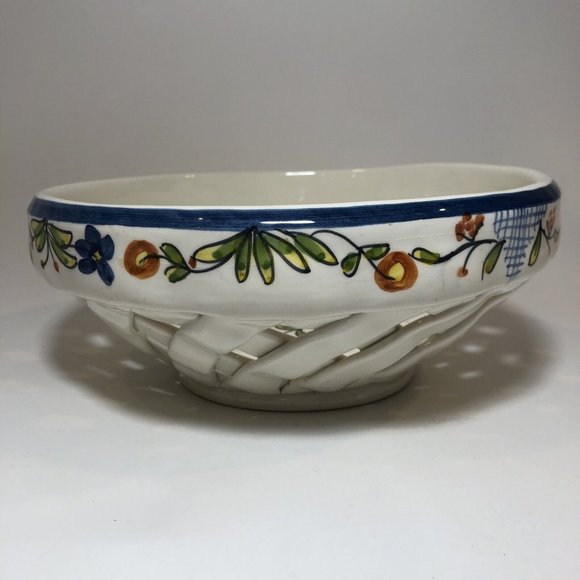 Hand Painted Nazari Pottery Portugal Lattice Weave Centerpiece Bowl Round 8" - Picture 1 of 6